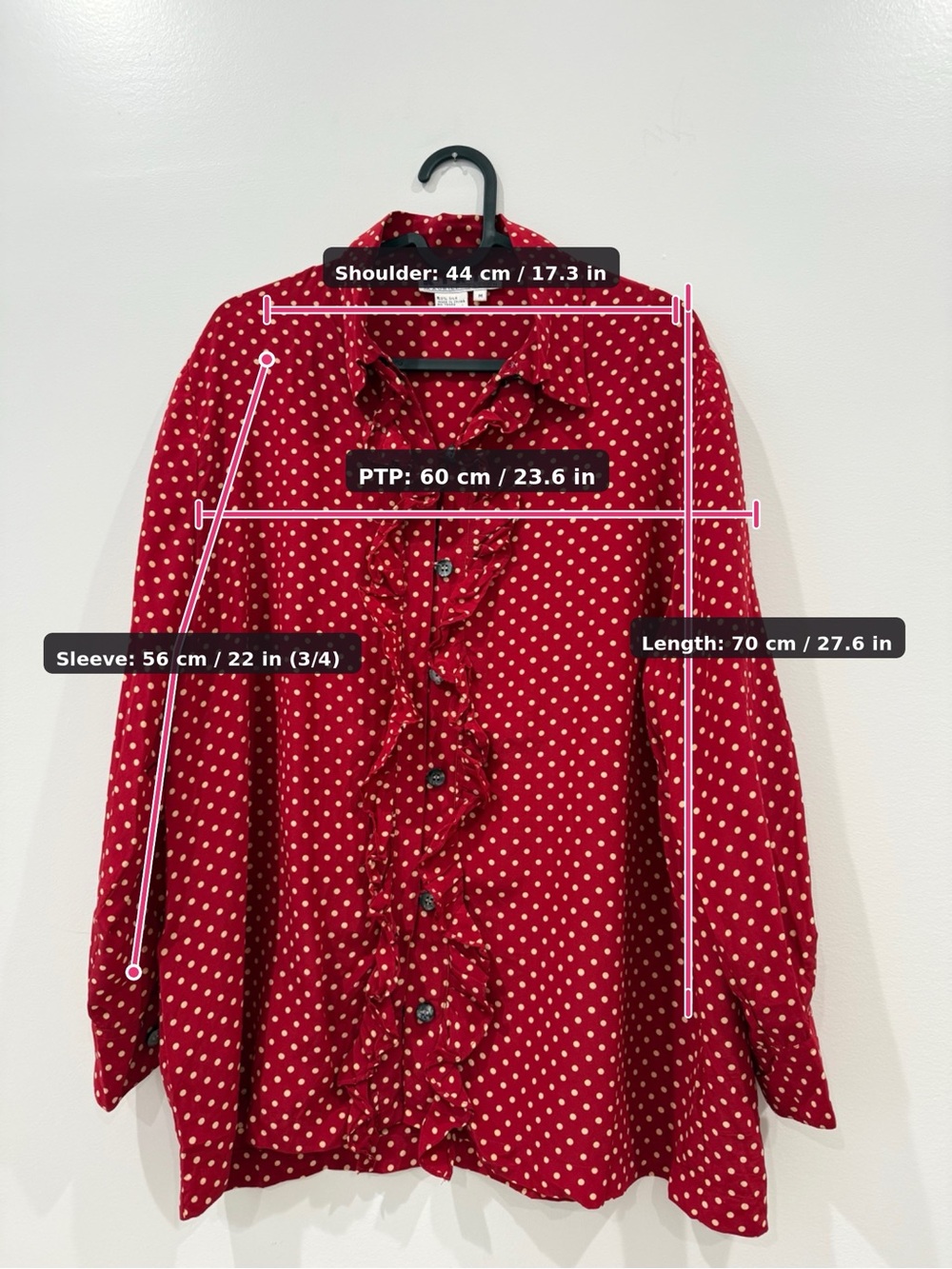 Talbots Red Polka Dot Ruffle Button-Front Blouse - Picture 4 of 4